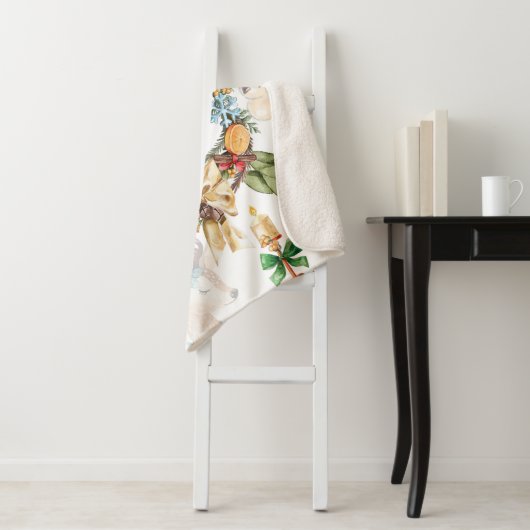 Couverture Sherpa Belle aquarelle de cerf Noël Nom de famille (En situation)