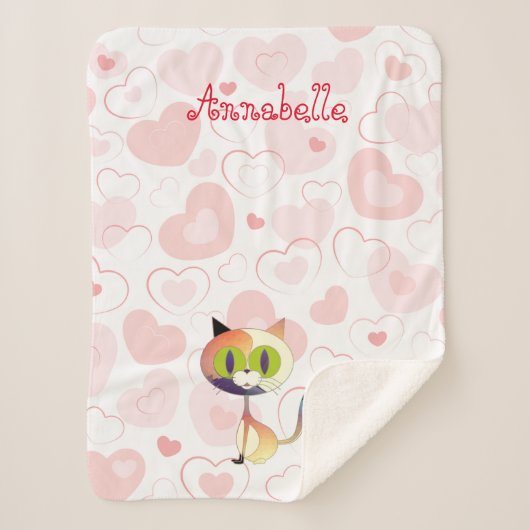 Couverture Sherpa Belle chatte de dessin et de mignons coeurs élégan (Devant)