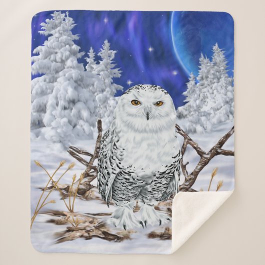 Couverture Sherpa Belle Chouette neigeuse en neige Imprimer (Devant)