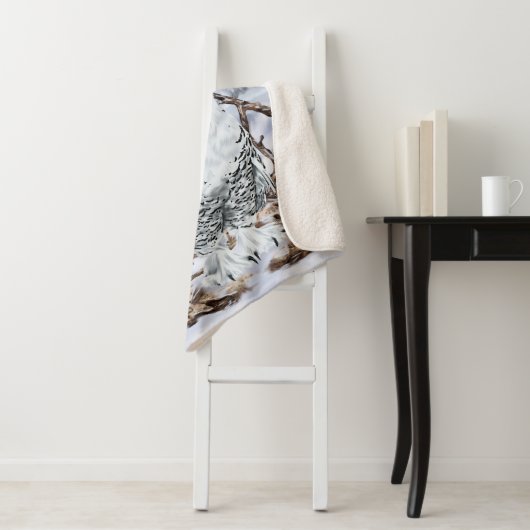 Couverture Sherpa Belle Chouette neigeuse en neige Imprimer (En situation)