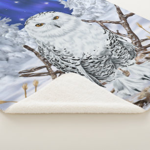 Couverture Sherpa Belle Chouette neigeuse en neige Imprimer