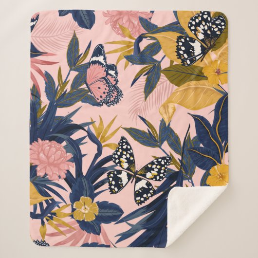 Couverture Sherpa Belle couture artistique douce motif tropical (Devant)