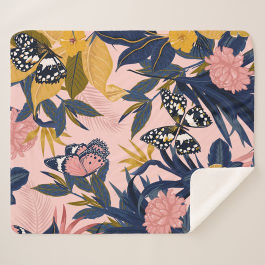 Couverture Sherpa Belle couture artistique douce motif tropical (Devant (Horizontal))