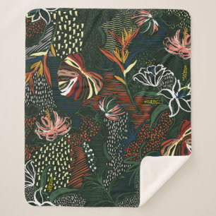 Couverture Sherpa Belle fleur rétro dessinée à la main, palme tropic