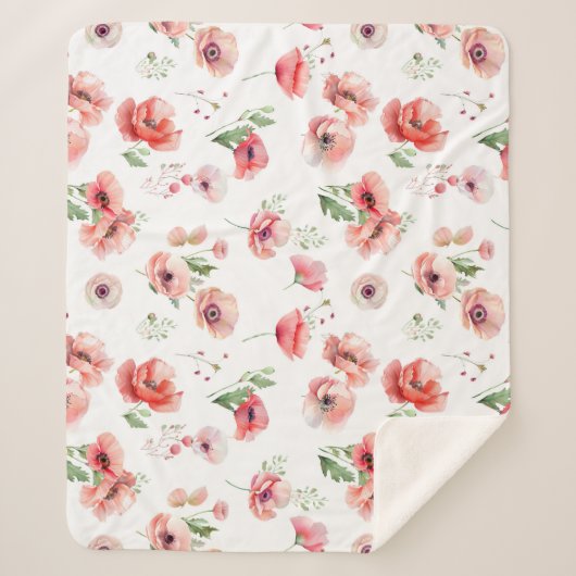 Couverture Sherpa Belle fleur rose et rouge pavot (Devant)