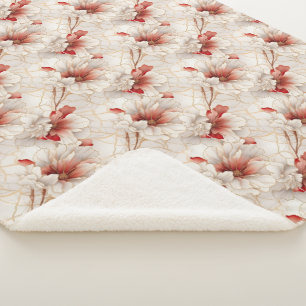 Couverture Sherpa Belle Flore Rouge Blanc