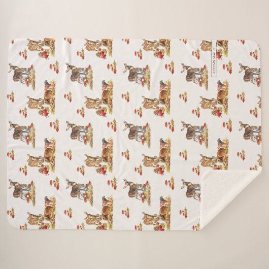 Couverture Sherpa Belle Forêt Animale Automne Motif Art (Devant (Horizontal))