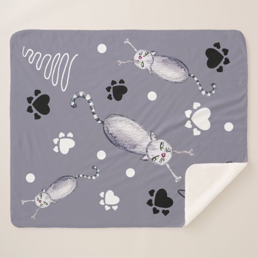 Couverture Sherpa Belle Illustration Chats Et Paws (Devant (Horizontal))