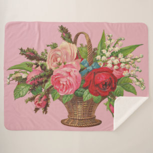 Couverture Sherpa belle impression de panier de fleurs victoriennes