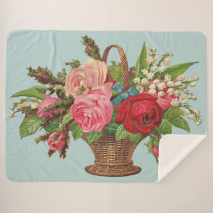 Couverture Sherpa belle impression de panier de fleurs victoriennes