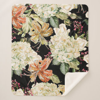 Couverture Sherpa Belle motif d'aquarelle avec fleurs d'hydra