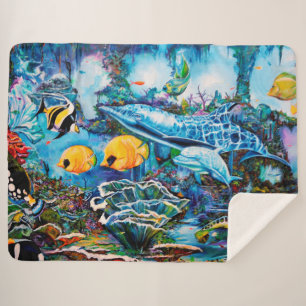 Couverture Sherpa Belle peinture murale de vie marine
