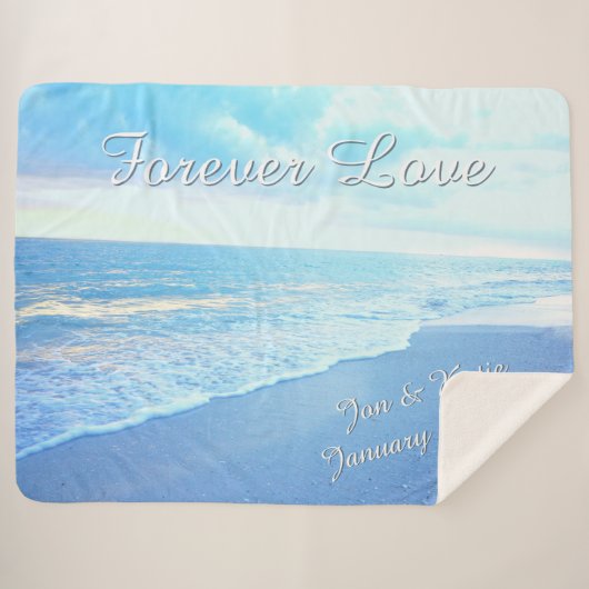 Couverture Sherpa Belle plage Mariage personnalisé Jetée Blanche (Devant (Horizontal))