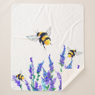 Couverture Sherpa Belles fleurs de printemps et les abeilles volent
