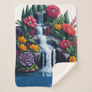Couverture Sherpa Belles fleurs et cascade