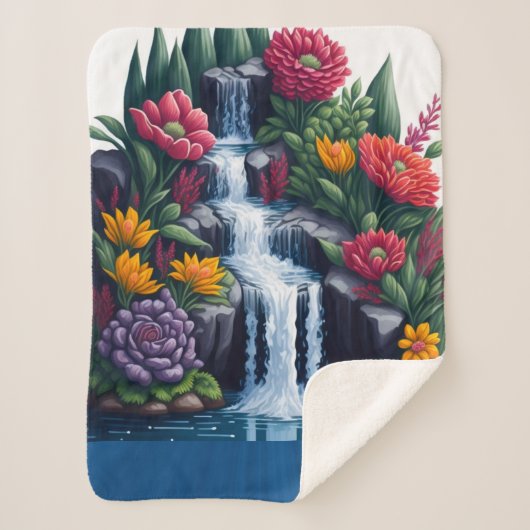 Couverture Sherpa Belles fleurs et cascade (Devant)