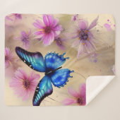Couverture Sherpa Belles fleurs et papillon (Devant (Horizontal))