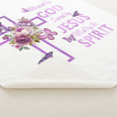 Couverture Sherpa Béni par Dieu sauvé par Jésus Croix Florale pourpr (3/4)