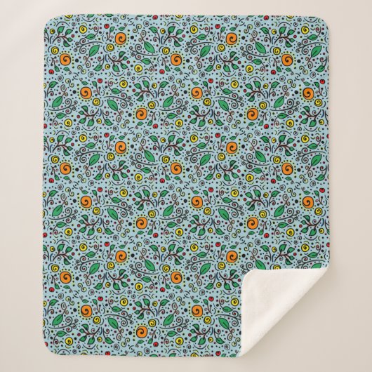 Couverture Sherpa Berry Motif à fleurs orange Swirl Turquoise - (Devant)