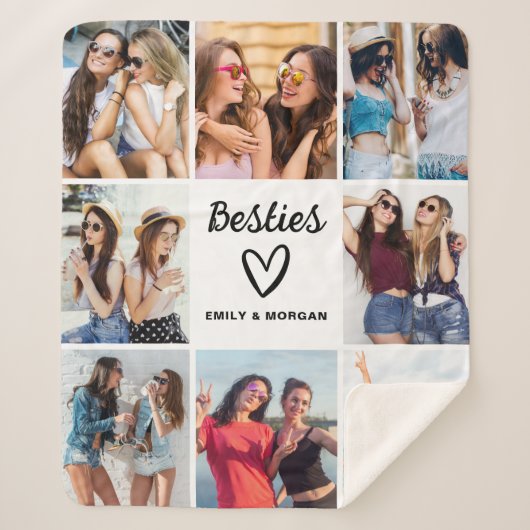 Couverture Sherpa Besties Script Cadeau Pour Les Amis Photo Collage (Devant)