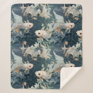 Couverture Sherpa Bêta poisson bleu blanc