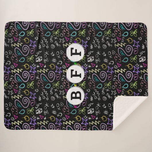Couverture Sherpa BFF Doodles - Faux Parties scintillant Motif (3 pe (Devant (Horizontal))