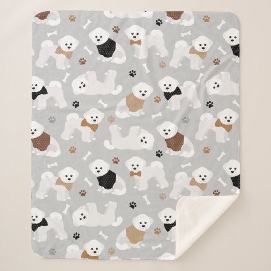 Couverture Sherpa Bichon Frise Bones and Paws Grey (Devant)