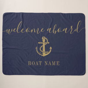 Couverture Sherpa Bienvenue à bord Nom de bateau nautique Navy Blue