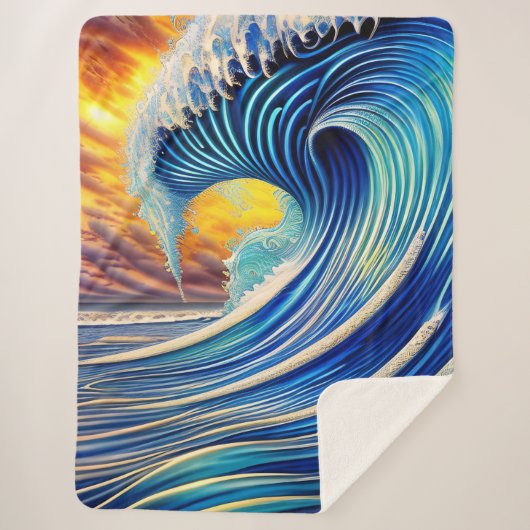 Couverture Sherpa Big Blue Ocean Wave sur Sunset Sky (Devant)