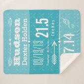 Couverture Sherpa Birth Record Baby Boy Birth Stats Turquoise Blue (Devant (Horizontal))