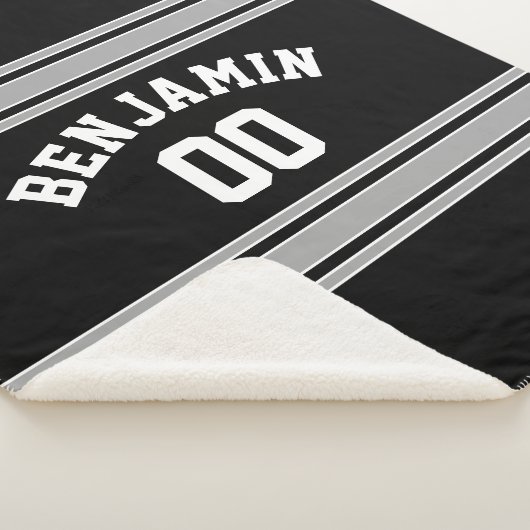 Couverture Sherpa Black and Silver Sports Jersey Nom personnalisé Nu (3/4)