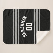 Couverture Sherpa Black and Silver Sports Jersey Nom personnalisé Nu (Devant (Horizontal))