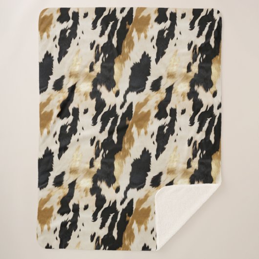 Couverture Sherpa Black Cream Gold Southwest Cowhide (Devant)