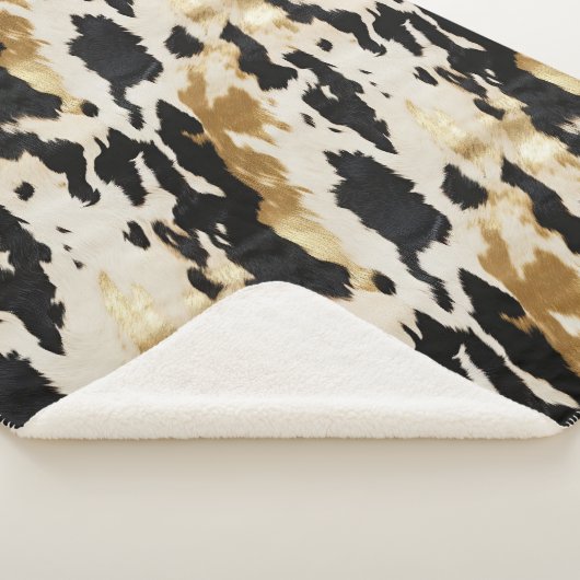 Couverture Sherpa Black Cream Gold Southwest Cowhide (3/4)