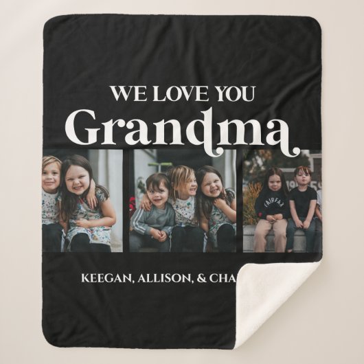 Couverture Sherpa Black Minimal Retro We Love You Grandma 3 Picture (Devant)