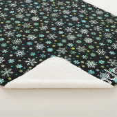 Couverture Sherpa Black Modern Chic Élégant Snowflakes Nom personnal (3/4)