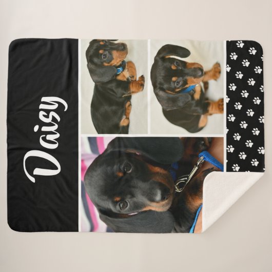 Couverture Sherpa Black Pet Lover Photo Collage personnalisable Chie (Devant (Horizontal))