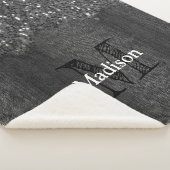 Couverture Sherpa Black white faux sparkles rustic wood Monogram (3/4)