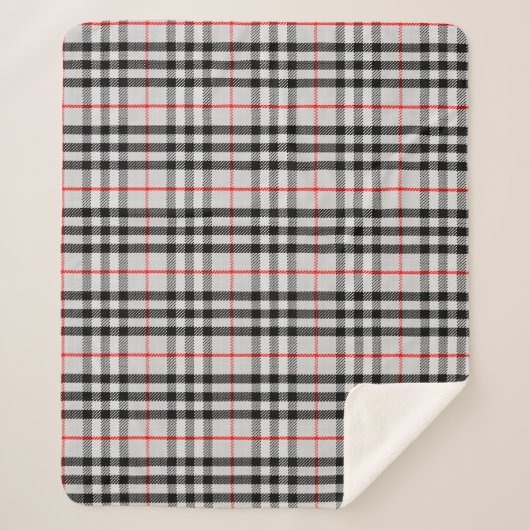 Couverture Sherpa Black White Red Classic Checkered Fabric (Devant)