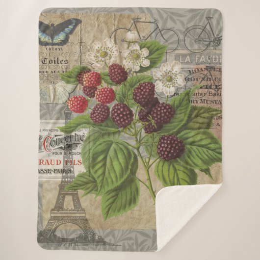 Couverture Sherpa Blackberries Floral Garden Flower Papillon Art (Devant)