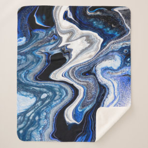 Couverture Sherpa Blanc argenté, texture marbré d'eau profonde.