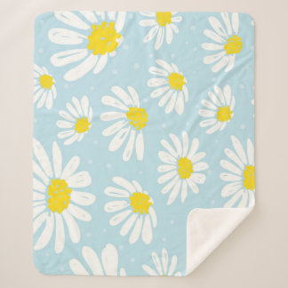 Couverture Sherpa Blanc bleu marguerite Arrière - plan sans couture