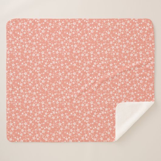 Couverture Sherpa Blanc sur le corail | Motif d'étoiles d'impression (Devant (Horizontal))