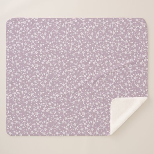 Couverture Sherpa Blanc sur Mauve | Motif d'étoiles d'impression Lin (Devant (Horizontal))