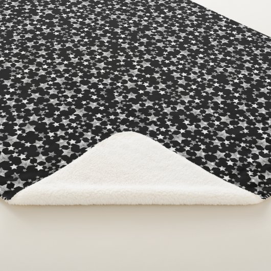 Couverture Sherpa Blanc sur noir | Motif d'étoiles d'impression Lino (3/4)