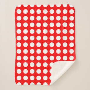 Couverture Sherpa Blanc sur rouge grand format Pois horizontaux