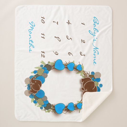 Couverture Sherpa Blanche bébé de Milestone - Eléphant (Devant)