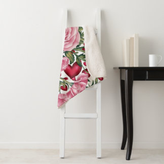 Couverture Sherpa Blanche en polaire fleurie romantique