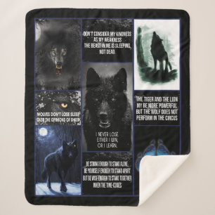 Couverture Sherpa Blanche Loup Noir, Blanche Cadeau Amour Animal
