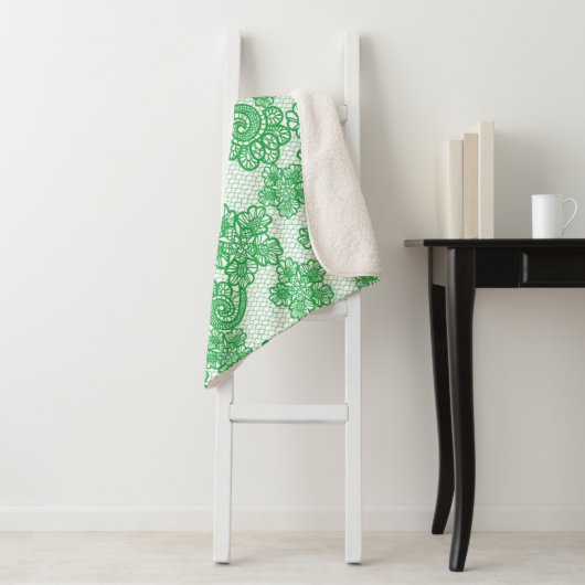 Couverture Sherpa Blanche Sherpa à motif vert (En situation)